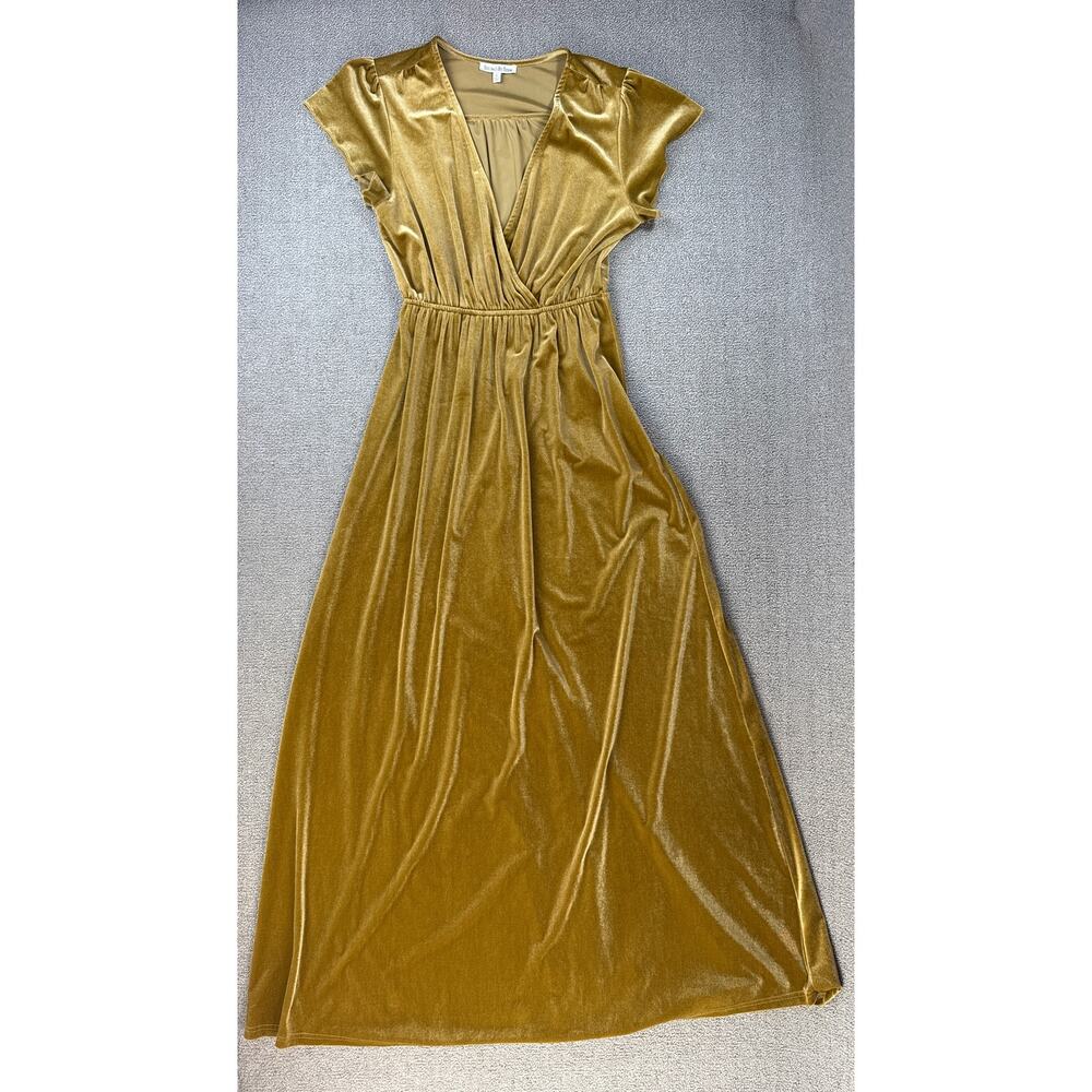 See and Be Seen Velvet Dress Maxi Short‎ Sleeve Holiday Gold Size Small